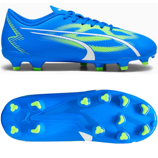 Puma Ultra Play FG/AG Youth Football Boots. (Ultra Blue/Puma White/Pro Green)