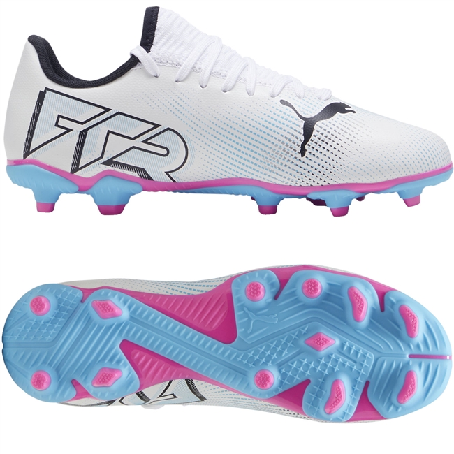 Puma Future 7 Play FG/AG Youth Football Boots. (Puma White/Puma Black/Poison Pink)