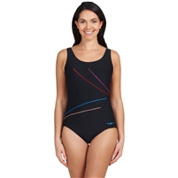 Zoggs Macmasters Scoopback One Piece Swimsuit. (Black/Multicolour)