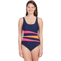 Zoggs Sumatra Adjustable Scoopback One Piece Swimsuit. (Magenta/Orange Panels)