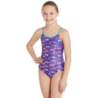 Zoggs Fishes Sprintback Girls One Piece Swimsuit. (Fishes Print)