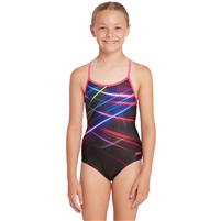 Zoggs Laserbeam Print Girls Sprintback Swimsuit. (Laser Beam)
