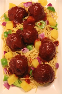Sweet 'n' Sour Meatballs with Spaghetti