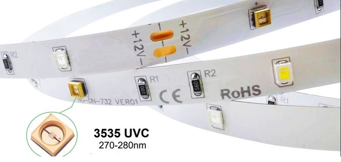 LLWINC UVC LED RIBBON, 16 Foot Roll, 12V DC, ART-2835-3535-24-UVC