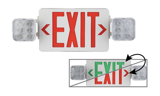 Energetic, LED Exit/Emergency Combo Sign, 3.6 Watt, 90 Minute, Single or Double Faced, Swappable Red/Green Letters, 120-277V | EXCA-DRG-W -View Product