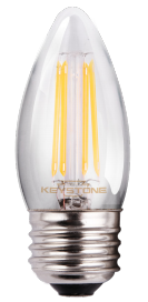 Keystone Technologies Filament B11 Lamp | 5.5W, 2700K or 3000K, E26 Base, Clear Lens, Straight-Tip | KT-LED5.5FB11-E26-9xx-C