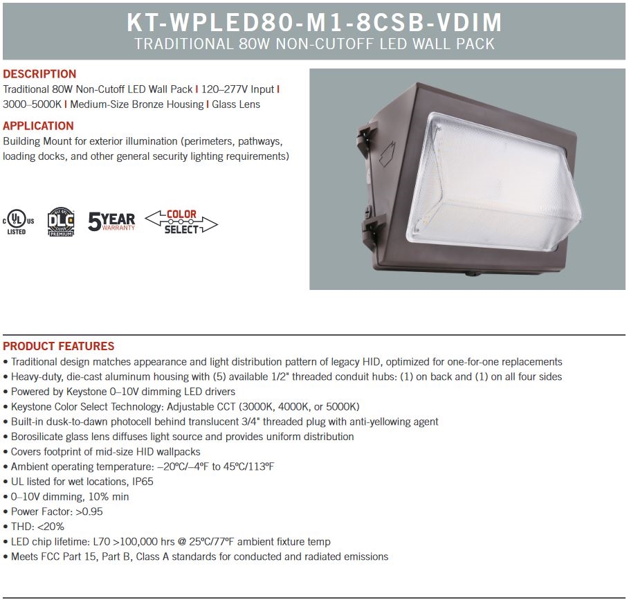 Keystone 80W Non-Cutoff LED Wall Pack Light with Dusk-to-Dawn Sensor,  Multi-CCT (3K,4K,5K), DLC Premium | LED Lighting Wholesale Inc.