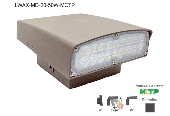 Adjustable LED Cutoff Wall Pack | Multi-Watt, Multi-CCT, Bronze Finish | WestGate LWAX-MD-20-50W-MCTP