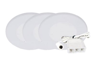 WestGate Round 12V LED Puck Lamp (3-Pack) | 2W, 3000K, White Finish, Surface or Recess Mount | PL12-3KIT-30K-WH