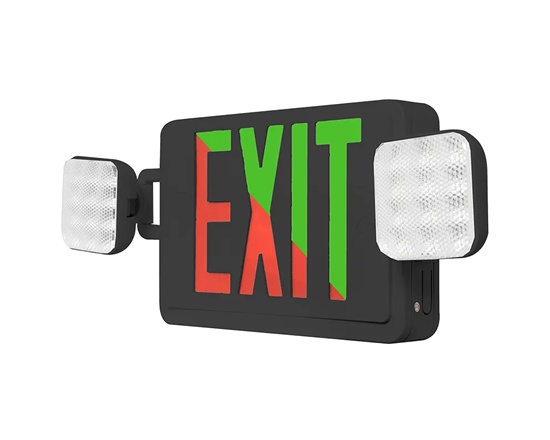 WestGate, LED Exit Sign/Emergency Light Combo, 3.5 Watt Per Head, Red/Green Letter, Black Finish, 120-277V | XTU-CL-RG-EM-RC-BK -View Product