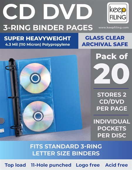 Deluxe CD Ring Binder Storage Pages, Standard, 8 Disc Capacity,  Clear/White, 5/Pack