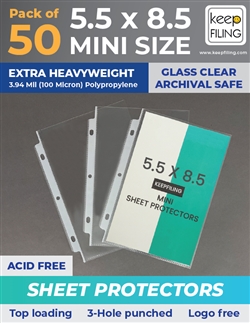 Heavyweight Clear Mini Sheet Protectors, 5.5 x 8.5, 50 Pack, Top Load,Reinforced Holes, Acid-Free/Archival Safe