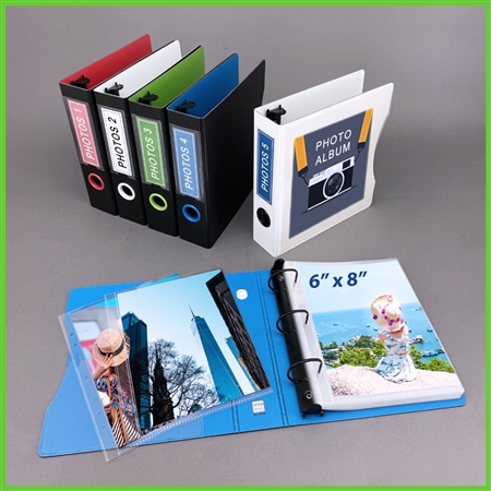 Photo Album Set - Clear Pocket Sleeves, 6 Tab Dividers, 3-Ring Binder 8.5