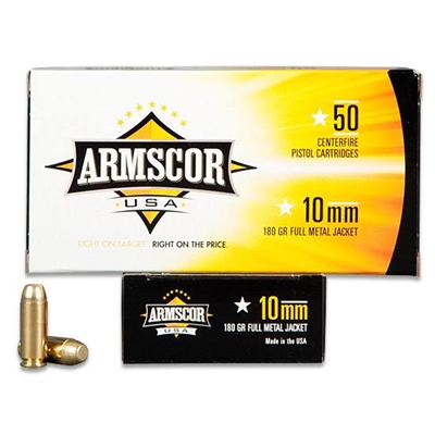 Armscor USA 10mm Auto Full Metal Jacket, 180 Grain, 1150 fps, 50 ROUND BOX