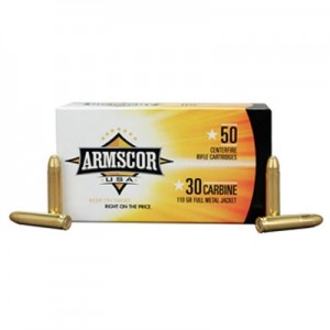 Armscor USA .30 Carbine Full Metal Jacket, 110 Grain, 1965 fps, 50 ROUND BOX