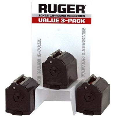 Ruger 10/22 Rotary Magazine .22 LR 10 Rounds Polymer Black 3 Pack 90451