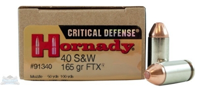 Hornady Critical Defense .40S&W 165gr FTX 20rds 91340