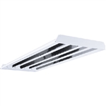 Columbia Lighting LHR4-454-GW-ST-4EPU-LHHB 48" x 17-3/8" Ultra-Efficient Fluorescent High Bay, 4 Lamps, 54W T5HO, Gloss White Powder Coat Reflector, Solid Top, No Uplight, Programmed Start Ballast, 120-277V, Universal Hanger Bracket Kit