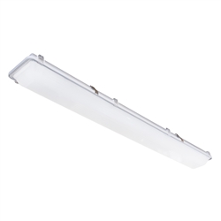 Columbia Lighting LXEM4-40ML-RFA-EU-SSL 4' LED Enclosed and Gasketed Fiberglass Extreme Environment, 4000K, 4850-5350 Lumens, Ribbed Frosted Acrylic Shielding, Fixed Output, 120-277V, Stainless Steel Tamper Resistant Ready Latches, White Finish