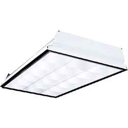 Columbia Lighting P422-232U6G-LD33-S-EU 2' x 2' Recessed Air Handling Parabolic Louver, Two Lamps, U-Bent 6" Leg Spacing Lamp, Grid Ceiling, Low Iridescent Semi-Specular Louver, 3 Cells Crosswise, 3 Cells Lengthwise, 120-277V