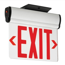 Compass Lighting CELS2RNE Edge-Lit LED Emergency Exit, 120V-277V, Surface Mount, Double Face, Red Letters, Brushed Aluminum with Battery