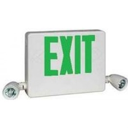 Dual-Lite HCXUGW-0-RC12 Side Mount Designer LED Exit Sign and Emergency Light, Universal Face, Green Letters, White Finish, with 23W Remote Capacity, Lighting Heads Not Included