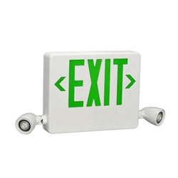Dual Lite HCXUGW-03L Side Mount Designer LED Exit Sign and Emergency Light, Universal Face, Green Letters, 3W LED Lamps, White Finish