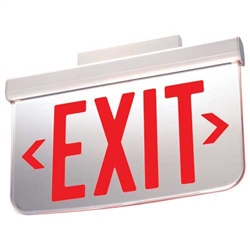 Dual Lite LESCDRCWA-8L Ceiling Mount Architectural Edge-Lit LED Exit Sign, Double Face, Red Letters, L/R Arrows, White Finish, AC Only, Audible/ Flasher Module