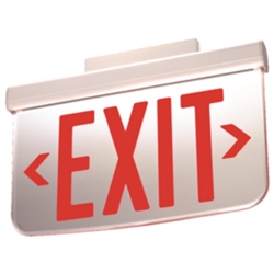 Dual Lite LESEDRDBAM End Mount Architectural Edge-Lit LED Exit Sign, Double Face, Red Letters, Double Arrows Exit, Black Finish, AC Only, White Plaque Background