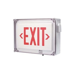 Dual-Lite LN4XRWE Wet Location Thermoplastic Exit Sign, 120/277V, Red Letters, White Finish, Emergency Operation, No Self-Diagnostics