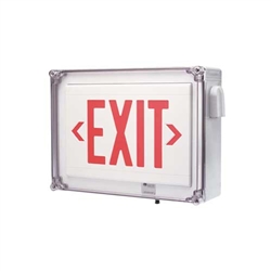 Dual-Lite LN4XRWEI Wet Location Thermoplastic Exit Sign, 120/277V, Red Letters, White Finish, Emergency Operation, Spectron Self-Diagnostics