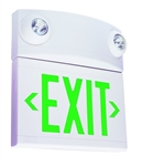 Dual-Lite LTUGWDI 10W Tandem Emergeny Lighting Unit and LED Exit Sign Combo, Single/ Double Face, Green Letters, White Finish, Damp Location Model, Spectron Self-Diagnostics