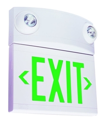 Dual-Lite LTUGWDI 10W Tandem Emergeny Lighting Unit and LED Exit Sign Combo, Single/ Double Face, Green Letters, White Finish, Damp Location Model, Spectron Self-Diagnostics