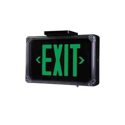 Dual-Lite SEWLDGBE Harsh Environment Exit Sign, 120/277V, Double Face, Green Letters, Black Finish, Emergency Operation