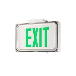 Dual-Lite SEWLDGWE Harsh Environment Exit Sign, 120/277V, Double Face, Green Letters, White Finish, Emergency Operation