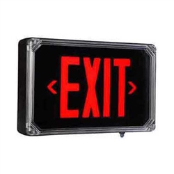 Dual-Lite SEWLDRBE Harsh Environment Exit Sign, 120/277V, Double Face, Red Letters, Black Finish, Emergency Operation