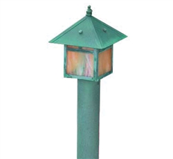 Focus Industries 12V 3W Omni LED Solid Brass Lantern Area Light with ABS Post, Rubbed Verde Finish