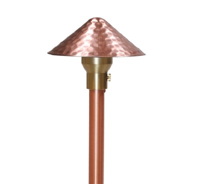 Focus Industries AL19HHAHL12CAV 12V 3W Omni LED 8" Hammered Hat Area Light with Adjustable Hub, Copper Acid Verde Finish