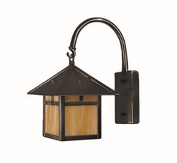 Focus Industries SL-13-LED3ICEBAV 3W OMNI LED Brass, Wall Mount Lantern, with Arm, Cracked Ice Glass, Brass Acid Verde Finish