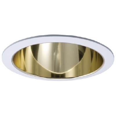 Halo Recessed 405RG 6" Specular Full Cone Reflector Trim, Gold Reflector, White Trim