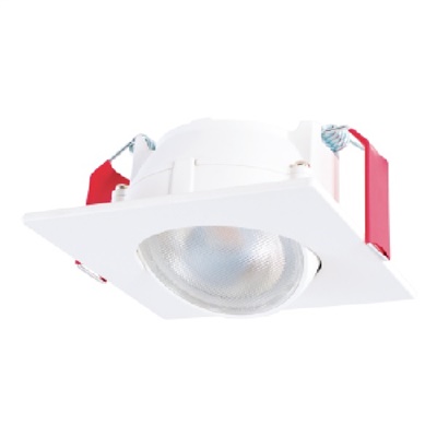 Halo Recessed HLA3S05FL9271EMWR 3" Square LED Directional Downlight with Remote Driver/ Junction Box, 500 Lumens, 40 Degree Flood Distribution, 90 CRI, 2700K, 120V, LE & TE Phase Cut 5% Dimming, Matte White Flange Finish