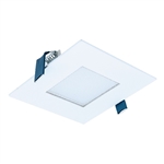 Halo Recessed HLB4SP069FS1EMWR 4" Square LED Lens Round Ceiling Cutout Downlight with Remote Driver/ Junction Box, 600 Lumens, 90 CRI, Field Selectable 2700K, 3000K, 3500K, 4000K, or 5000K, 120V, LE&TE Phase Cut 5% Dimming, Matte White Flange