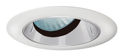 Juno Aculux Recessed Lighting 431NC-WH (3AC CS WHR WET) 3-1/4" Line Voltage, Low Voltage, LED Downlight Angle Cut Lensed, Clear Alzak Reflector, White Trim