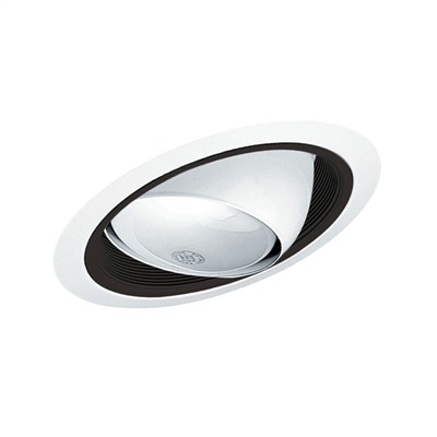 Juno Recessed Lighting 619B-WH (619 BWH) 6" Line Voltage, Slope Ceiling Cylinder Eyeball Trim in Baffle, Black Baffle, White Trim