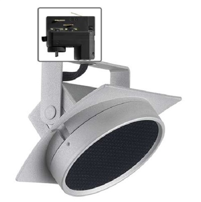 Juno T271L G2 30K SPW PDIM FL SL THCL1SL Track Lighting Arc 9W Dimmable LED Track Fixture, 2700K, Spectral White, Flood, Installed Louver, Silver Finish