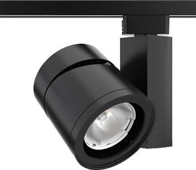 Juno Track Lighting T388L 30K SPW PDIM NFL BL 55W Vertical Cylinder LED, 3000K Color Temperature, Spectral White, Phase Dimmable, Narrow Flood Beam Spread, Black Finish