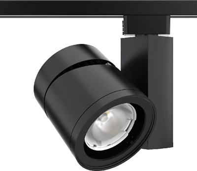 Juno Track Lighting T388L 35K SPW PDIM FL BL 55W Vertical Cylinder LED, 3500K Color Temperature, Spectral White, Phase Dimmable, Flood Beam Spread, Black Finish