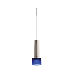 Juno TLPL1783SNBLUSL Trac 12 Decorative LED Mini-Pendant 6W 12V, Cylinder Pendant with 78" Cord, 3000K Color Temperature, Satin Nickel Body, Silver Adapter with Blue Glass