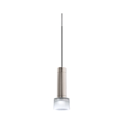 Juno TLPL1783SNFRTBL Trac 12 Decorative LED Mini-Pendant 6W 12V, Cylinder Pendant with 78" Cord, 3000K Color Temperature, Satin Nickel Body, Black Adapter with Frost Glass