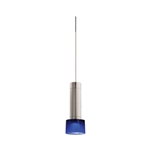 Juno TQJPL11442SNBLUSTN Trac-Master Decorative LED Mini-Pendant 6W 12V, Cylinder Pendant with 144 inch Cord, 2700K Color Temperature, Satin Nickel Pendant Body, Blue Glass, Satin Nickel Adapter